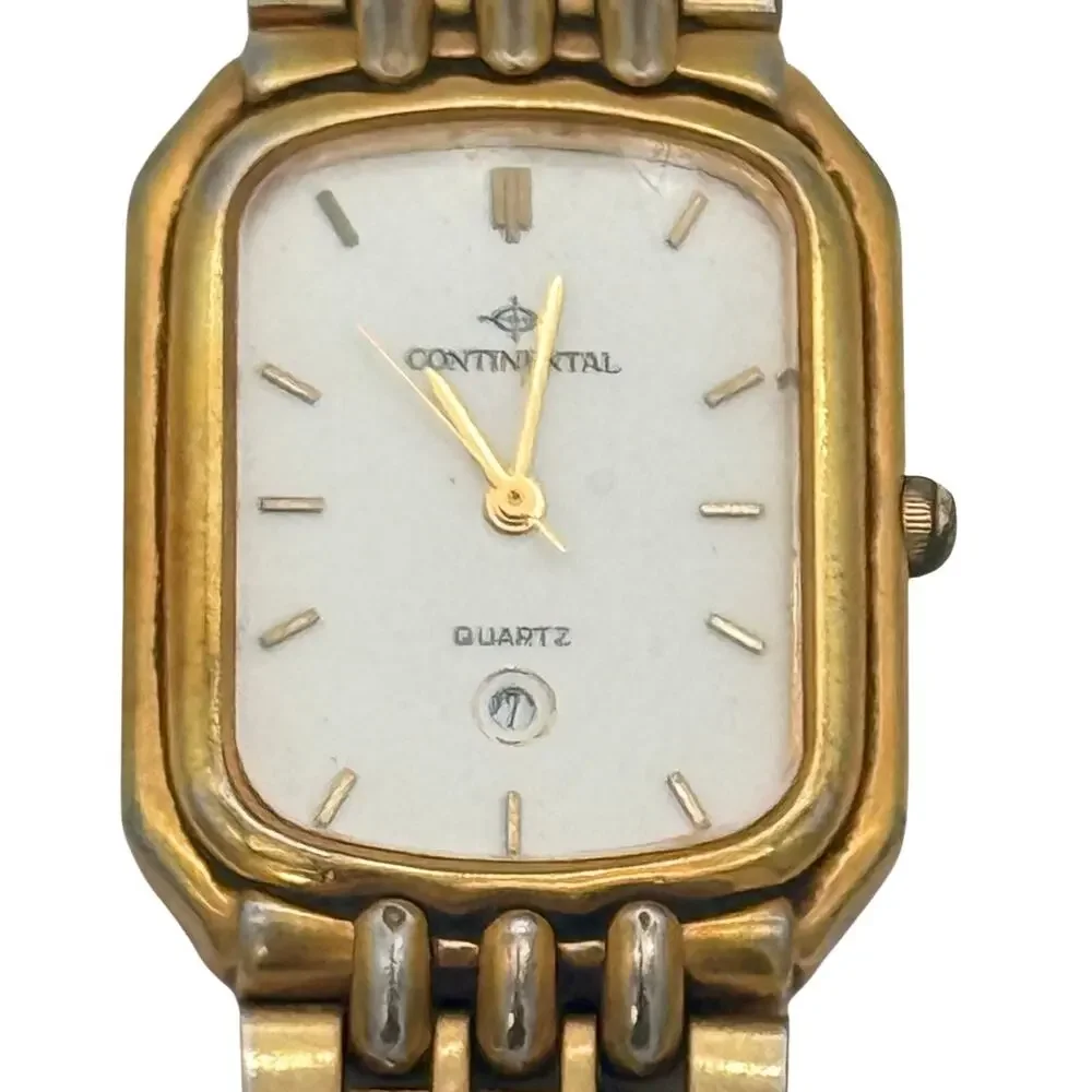 Vintage Continental Quartz Ladies Watch Gold Tone Bracelet Date Window 7.5”